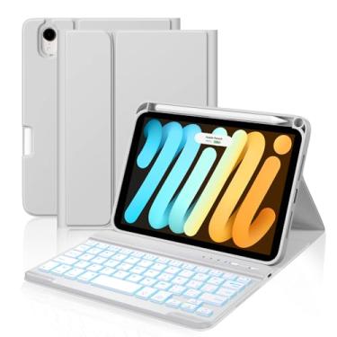 Imagem de Cousper Capa com teclado para iPad mini 7 A17 Pro 2024/iPad Mini 6 gerações com teclado 2021 8,3 polegadas, suporte para lápis, capa de teclado destacável retroiluminada em 7 cores para iPad mini 7ª