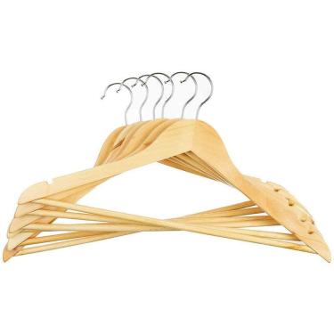 Imagem de Kit De Cabides De Madeira Adulto 45Cm Com Cavas 6 Peças