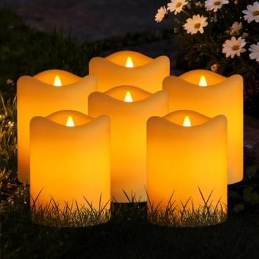 Imagem de Luzes de vela solar, pacote com 6 velas cintilantes de LED sem chama, presente de Natal e Halloween, IP65 à prova d'água do anoitecer ao amanhecer com bateria Ni-MH recarregável, decoração de jardim