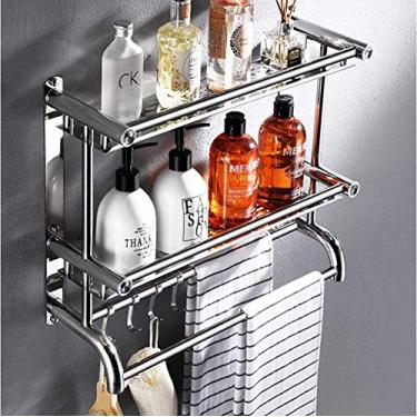 Imagem de Toalheiro para decoração de banheiro toalheiro autoadesivo toalheiro duplo toalheiro prateleira de armazenamento montada na parede com ganchos para banheiro cozinha - A-Double_layer-50 cm (A)