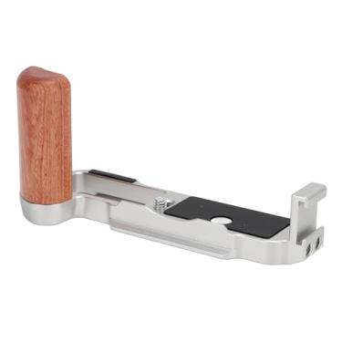 Imagem de Diyeeni Aperto de Mão do Suporte da Placa L de Liberação Rápida para Câmera X100VI / X100V, Alça de Madeira Em Formato L Com Orifício de Parafuso de 1/4 de Polegada e Porta de Sapata (Prata)