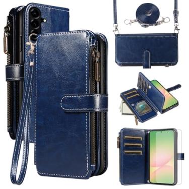 Imagem de Asuwish Capa de celular para Samsung Galaxy A56 5G com protetor de tela de vidro temperado e cordão com zíper, porta-cartão, suporte para cartão, suporte protetor, acessórios para celular A 56 56A LTE