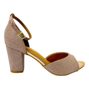 Imagem de Sandália Vizzano Salto Bloco com Glitter Glamour, Ouro, Rosado, 34