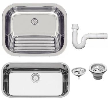 Imagem de Cuba Tramontina Perfecta em Aço Inox Polido 56x34 cm com Válvula e Tanque Pólido 50x40 e Sifão 94054