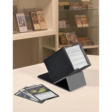 Imagem de Caixa de baralho para cartas colecionáveis, MTG YuGiOh Deck Case comporta mais de 100 cartas de manga única, caixa de armazenamento magnética de couro PU para cartões de jogo TCG CCG Magic (preto e