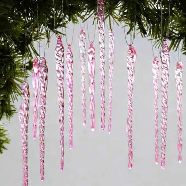 Imagem de 32 peças de enfeites de gelo para decoração de árvore de Natal, enfeites de árvore de gelo de vidro transparente rosa, ornamentos decorativos de cristal para decoração de festa de casamento no país