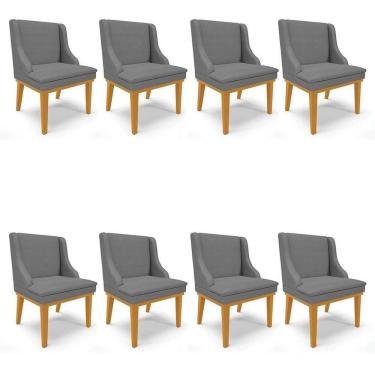 Imagem de Kit 8 Cadeiras Estofadas Para Sala De Jantar Base Fixa De Madeira Castanho Lia Veludo Grafite - Ibiza