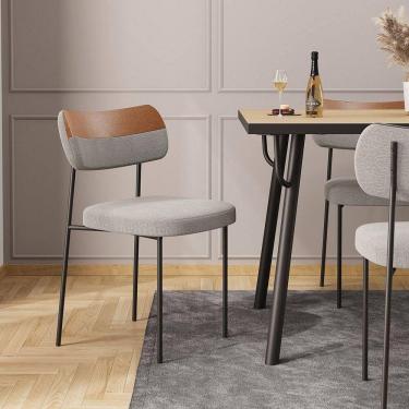 Imagem de Cadeira De Jantar Base Ferro Nile Pu Caramelo-linho A08 - D`rossi Cinza