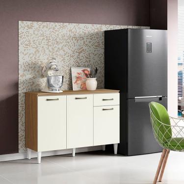 Imagem de Balcão Cozinha Com Tampo 120cm 3 Portas Joana Atacama/off White A09 - D'rossi