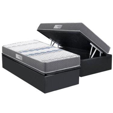 Imagem de Cama Box Baú Solteiro: Colchão Anatômico Herval D60 - Ag65 Timeless + Base Crc Suede Gray (88x188)