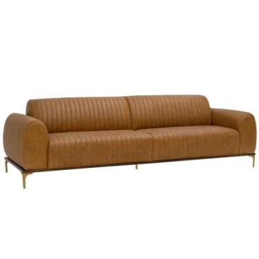Imagem de Sofá Molino 3 Lugares 210cm Pés Ouro Fosco Corano Caramelo - Nexta Cas