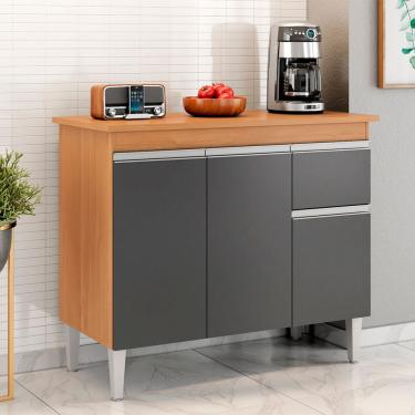 Imagem de Balcão Cozinha Com Tampo 100cm 3 Portas Taylla A01 - D'rossi Cor Amendoa E Preto