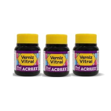 Imagem de Kit 3 Verniz Vitral Acrilex Violeta 516 37ml – Transparente e Brilhante para Vidro, Copos, Garrafas, Vasos, Cerâmica e Porcelana – Efeito Vitrais Profissional