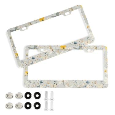 Imagem de SEHANY Molduras de placa de licença de flores florais coloridas, capas de moldura de placa de carro de alumínio à prova de ferrugem com orifícios elípticos e parafusos serve para veículos padrão dos