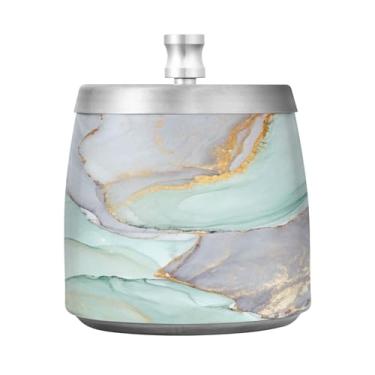 Imagem de JUZIHAI Cinzeiro de textura de mármore com tampa, cinzeiro de aço inoxidável inodoro à prova de vento cinzeiro sem fumaça para escritório em casa, pátio, varanda, cigarro