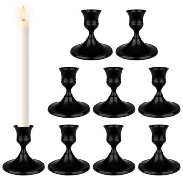 Imagem de Castiçais pretos cônicos, conjunto de 9 castiçais para decoração de casa, castiçal de metal para outono, dia das bruxas, Natal, decoração de lareira (9, preto)