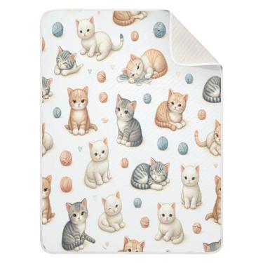 Imagem de Qilmy Cobertor de bebê de gatos fofos 76 x 101 cm, cobertor infantil de algodão macio para meninos e meninas, cobertor leve e quente para bebês de berço, carrinho de bebê, soneca, recém-nascido