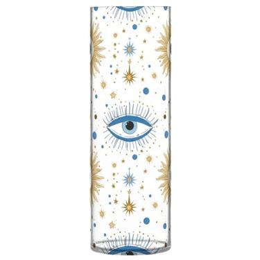 Imagem de JUZIHAI Vaso de flores com padrão de olhos estilizado para flores 9,9 cm x 30 cm Cilindro de plástico moderno para decoração de casa de centro de mesa de casamento