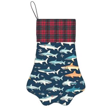 Imagem de SKKNT Meias de Natal com estampa náutica de tubarões, animais de estimação, decoração de Natal, cães, gatos, árvores, doces, presente, conveniente