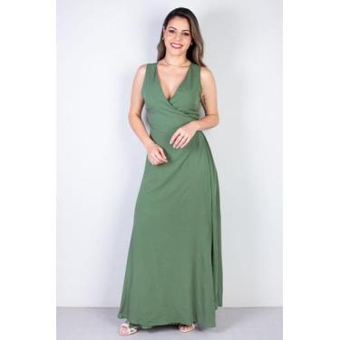 Imagem de Vestido longo de viscose slub transpassado 71116 - Fluffy, Verde, M