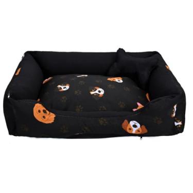 Imagem de Cama Pet para Cachorro e Gato Média | Confortável, Lavável e Impermeável | Zíper e Enchimento Removível(Dog Preto)