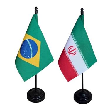 Imagem de Kit Bandeira de Mesa Brasil e Irã, Decorativa, 26cm Altura, Multicolorido, 18x11cm, Escritório e Eventos, Oxford, Base Plástica, Face Única