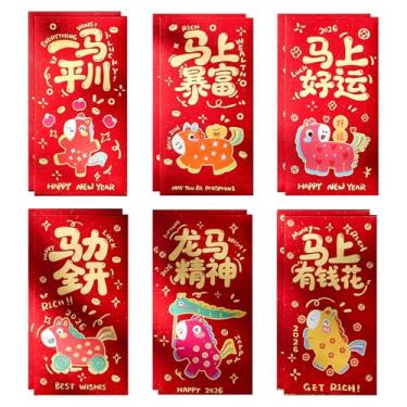 Imagem de Envelopes vermelhos de ano novo chinês, envelopes de dinheiro da sorte com 12 unidades, criatividade, cavalo, anos de sorte, significado de bênção (vermelho 04)