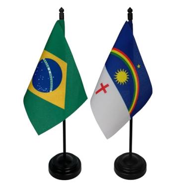 Imagem de Kit Bandeira de Mesa Brasil e Pernambuco, Decorativa, 26cm Altura, 18x11cm Bandeiras, Multicolorido, Oxford, Base Plástica, para Escritório, Eventos, Escolas
