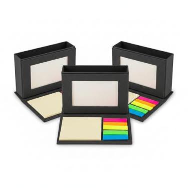 Imagem de Bloco de Notas Adesivas com Porta-Canetas e Porta-Retrato, Papelão Reciclado, Mini, Capa Dura, 5 Cores, 25 Folhas por Bloco, Retangular (3, Preto)