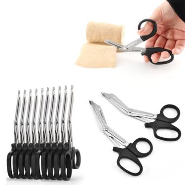 Imagem de Tesoura Multifuncional de Corte, Ponta Romba de Segurança, Ideal para Cortar Tecidos, Papel e Embalagens, Kit 10 Pecas