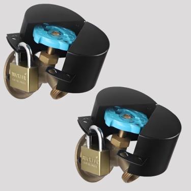 Imagem de Trava de torneira externa 2 peças, tampa de torneira de mangueira de água e kits de cadeado de aço inoxidável para alças de válvula de diâmetro de 3,5 a 7,6 cm para evitar roubo de água externa e uso