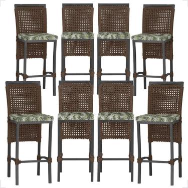 Imagem de 8 Banqueta Em Alumínio Roma Preta Corda Náutica Tecido 5 Marrom