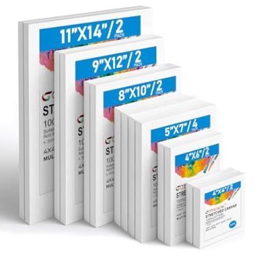 Imagem de Tela esticada GOTIDEAL, pacote com múltiplos 10,16 x 10,16 cm, 12,7 x 17,78 cm, 20,32 x 25,4 cm, 22,86 x 30,48 cm, Conjunto de 10, branco com primer - Telas de tela 100% algodão para pintura, polimento acrílico, tinta a óleo, arte seca e molhada