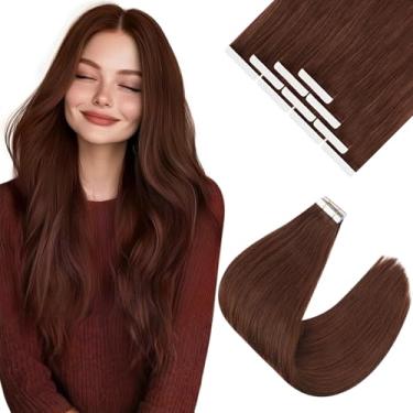 Imagem de Ve Sunny Extensões de cabelo humano com fita adesiva para cabelo humano castanho avermelhado fita em extensões de 30,5 cm fita em extensões de cabelo humano para mulheres 10 peças 20G