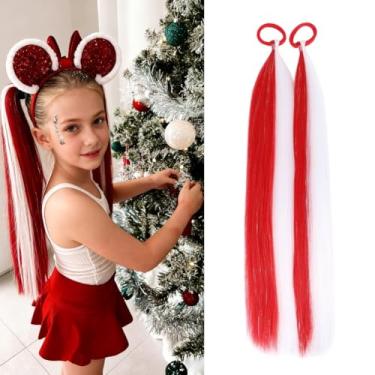 Imagem de Szphoxer Tinsel de rabo de cavalo vermelho/branco para meninas, acessórios de cabelo, extensões sintéticas com faixa de borracha, festival de Natal, festa de Halloween, dias loucos, peças de cabelo