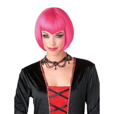 Imagem de Seasons Peruca Vampirette, estilo gótico de 25,4 cm com franja, acessório curto Bob Halloween para adultos (rosa)