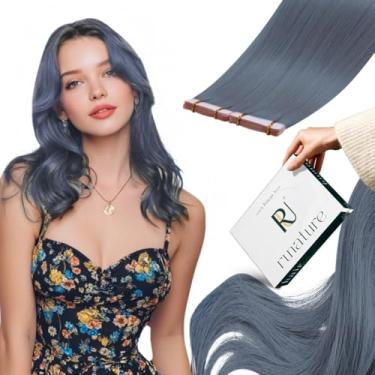 Imagem de RUNATURE Extensões de cabelo humano com fita adesiva azul claro 40,6 cm extensões de cabelo humano fita de extensão de cabelo colorido em cola invisível em extensões Remy cabelo natural 25 g 10 peças