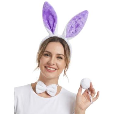 Imagem de DENCTORAM Conjunto de acessórios de fantasia de coelhinho da Páscoa, orelhas fofas, faixa de cabeça, gravata borboleta, cauda, festa, cosplay, roupa feminina e adulta