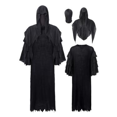 Imagem de Koalswm Capa de Halloween Grim Reaper Capa Medieval Renascentista Fantasia Cosplay para Adulto (A, Pequeno)
