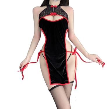 Imagem de SINMIUANIME Sexy Cosplay Lingerie Qipao Costume Cheongsam Dress For Women Anime Babydoll Suit Chinese Style Cheongsam (2559Black)