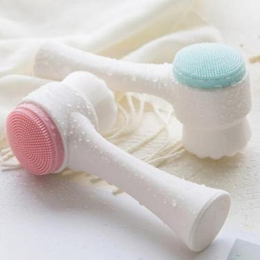Imagem de 1 escova facial 2 em 1, escova esfoliante de limpeza facial, ferramenta de limpeza facial manual dupla face de silicone (rosa)