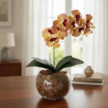 Imagem de Arranjo de Orquídea Rosa Tigre Centro de Mesa no Vaso Transparente - D