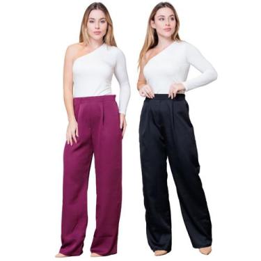Imagem de Kit 2 Calças Pantalona Feminina de Alfaiataria Lisa com Pregas - Maran