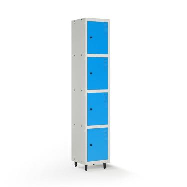 Imagem de Armário Locker Guarda-volume de Aço 4 Portas com Fecho para Cadeado Vestiário Academia Azul/Cinza