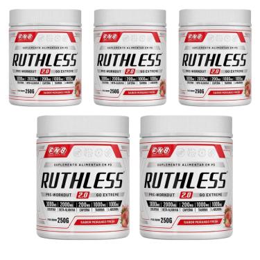 Imagem de Kit 5 Ruthless 2.0 Pré-treino Sabor Morango 5x250g FNB Sport Nutrition-Unissex