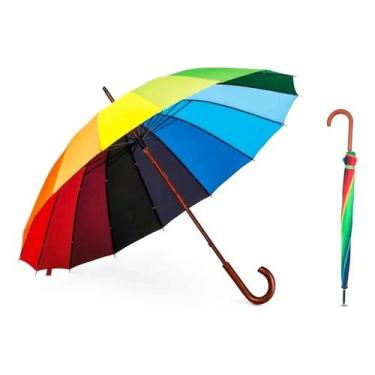 Imagem de Guarda Chuva Colorido Arco-íris Automático 16 Varetas Grande - Congrat