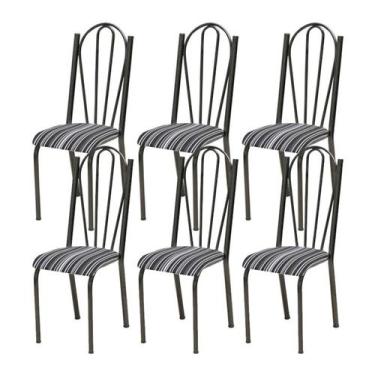 Imagem de Kit 06 Cadeiras Tubular Cromo Preto 021 Assento Preto Listrado - Artef