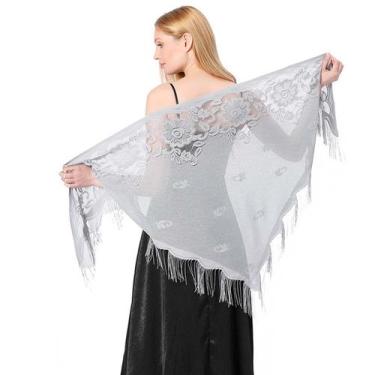 Imagem de Echarpe de Renda Xale Franja Sofisticação e Elegância Luxo - - anjo da
