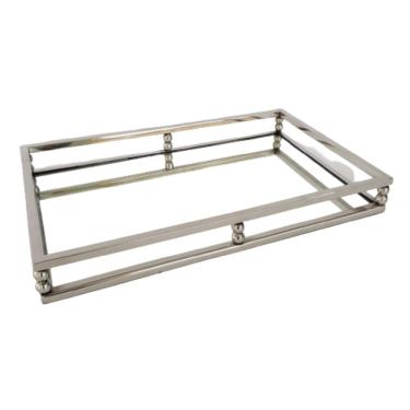 Imagem de Bandeja Retangular Inox Com Vidro