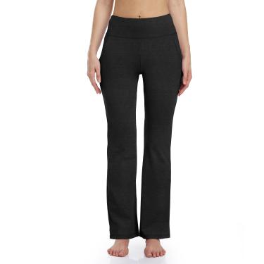 Imagem de Calça feminina com 2 bolsos de cintura alta calça de trabalho calça bootcut de ioga_Cinza escuro mis